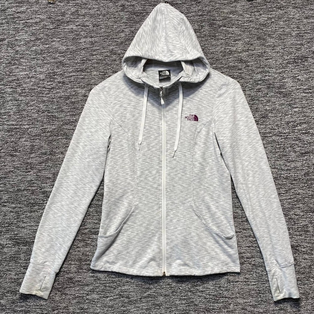 The North Face Hoodie Womens Small Gray Space Dye Full Zip Jacket Thumbholes S16